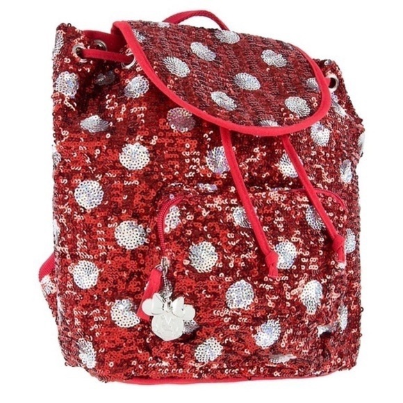 Disney Minnie Mouse Red and Holographic Sequined Mini Backpack - Picture 1 of 9